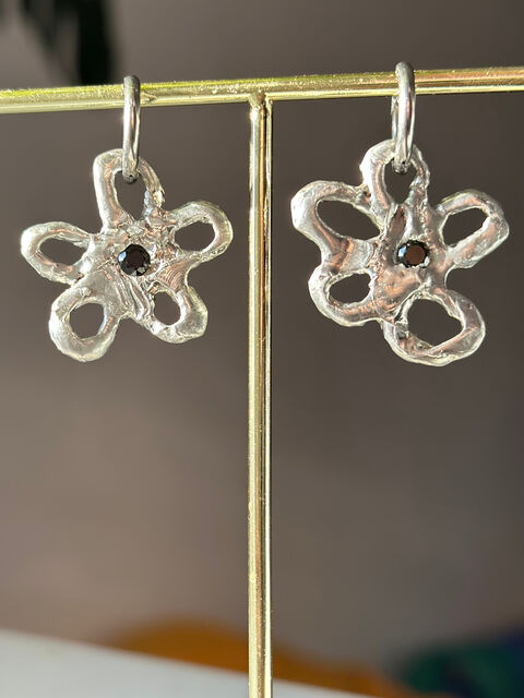 Сережки квіточки з чорним кристалом