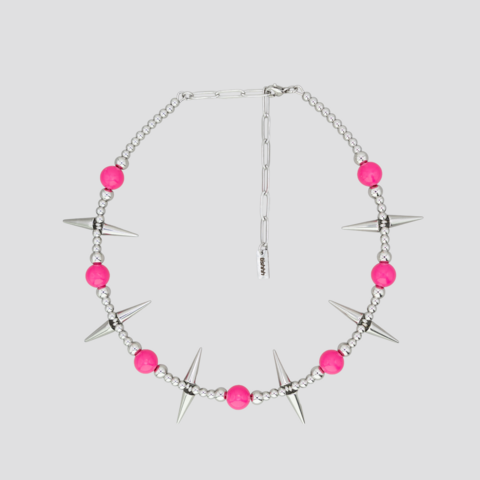 Choker "Dark Pink Bead Steel Spikes"