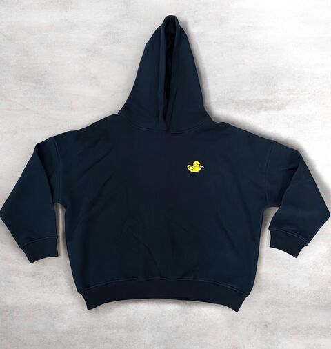 Black hoodie with “Duckling” embroidery