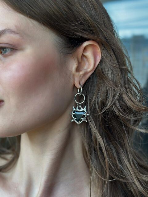 Earrings Obsidian heart